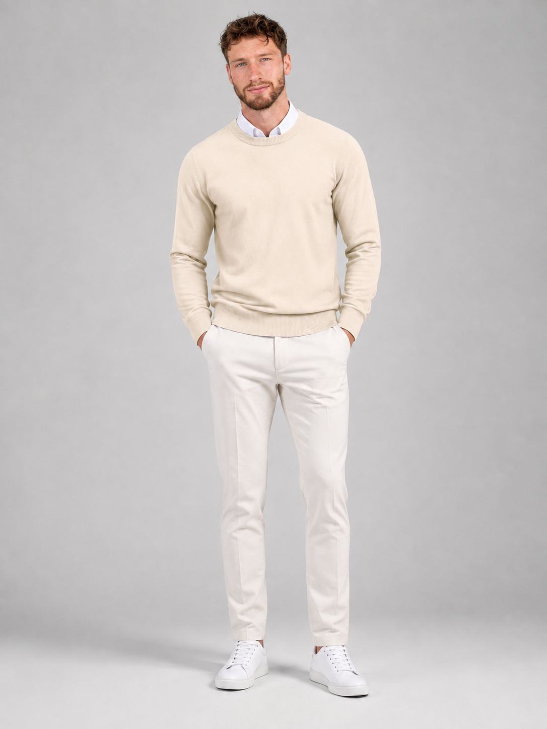 Men's Fine Knit Crew Neck Jumper | Classic Cotton Sweater