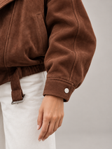 Women's Oversized Suede Jacket | Belted Zip Up Bomber Coat