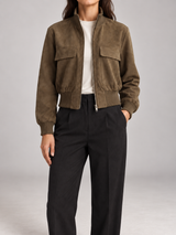 Women's Suede Bomber Jacket | Stand Collar Zip Up Coat