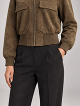 Women's Suede Bomber Jacket | Stand Collar Zip Up Coat