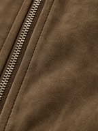 Women's Suede Bomber Jacket | Stand Collar Zip Up Coat