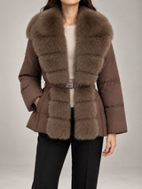 Women's Fur Collar Belted Puffer Coat | Quilted Winter Jacket