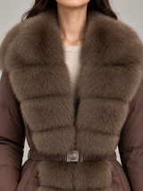 Women's Fur Collar Belted Puffer Coat | Quilted Winter Jacket