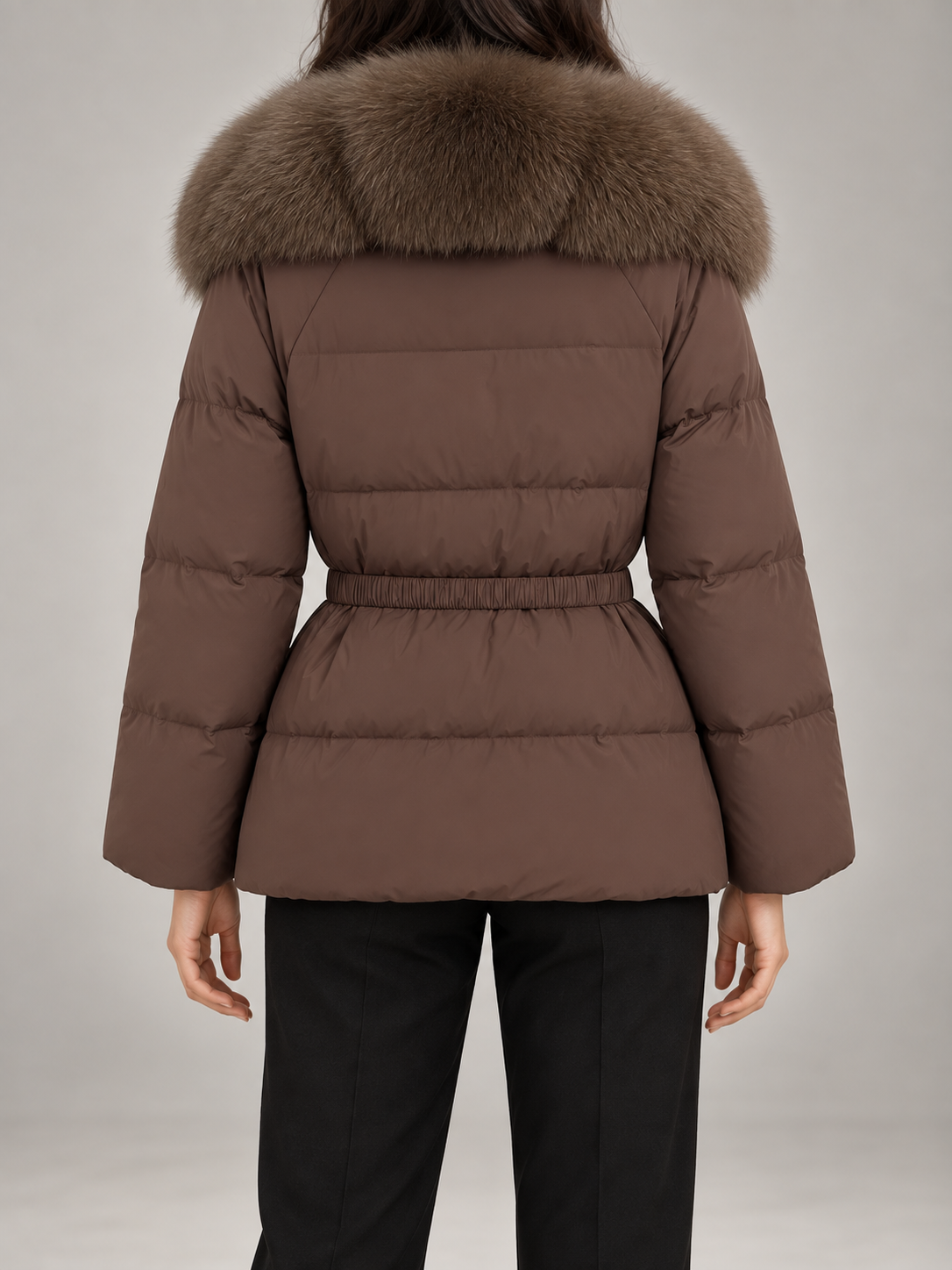 Women's Fur Collar Belted Puffer Coat | Quilted Winter Jacket