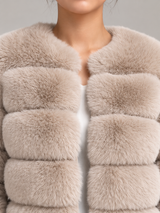 Women's Faux Fur Cropped Jacket | Collarless Panelled Coat