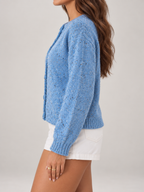 Women's Speckled Knit Cardigan | Round Neck Button Front