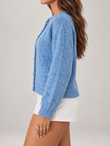 Women's Speckled Knit Cardigan | Round Neck Button Front
