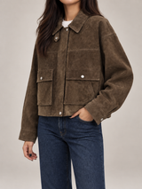 Women's Suede Trucker Jacket | Oversized Button Front Coat
