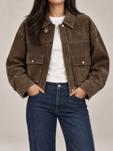 Women's Suede Trucker Jacket | Oversized Button Front Coat