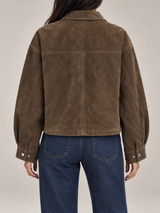 Women's Suede Trucker Jacket | Oversized Button Front Coat