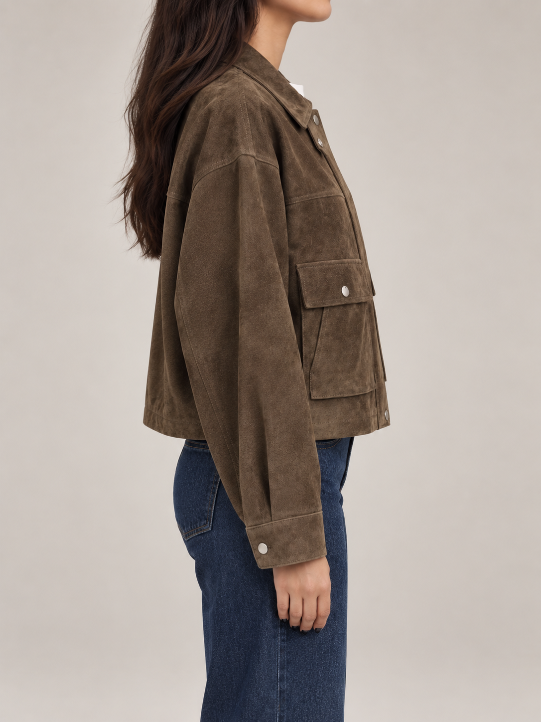 Women's Suede Trucker Jacket | Oversized Button Front Coat