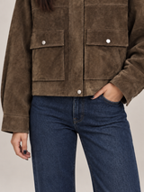 Women's Suede Trucker Jacket | Oversized Button Front Coat