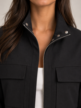 Women's Cropped Utility Jacket | Stand Collar Patch Pocket Coat