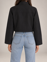 Women's Cropped Utility Jacket | Stand Collar Patch Pocket Coat