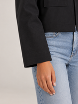 Women's Cropped Utility Jacket | Stand Collar Patch Pocket Coat