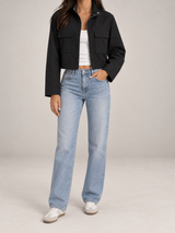 Women's Cropped Utility Jacket | Stand Collar Patch Pocket Coat