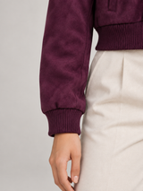 Women's Suede Cropped Bomber Jacket | Zip Up Stand Collar