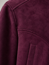Women's Suede Cropped Bomber Jacket | Zip Up Stand Collar
