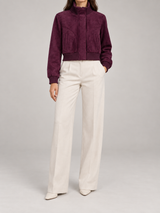 Women's Suede Cropped Bomber Jacket | Zip Up Stand Collar
