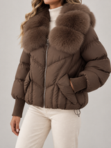 Women's Fur Collar Puffer Jacket | Quilted Short Winter Coat