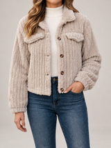Women's Ribbed Teddy Jacket | Button Front Fleece Trucker Coat