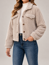 Women's Ribbed Teddy Jacket | Button Front Fleece Trucker Coat