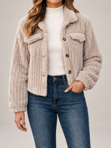 Women's Ribbed Teddy Jacket | Button Front Fleece Trucker Coat