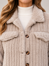 Women's Ribbed Teddy Jacket | Button Front Fleece Trucker Coat