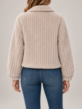 Women's Ribbed Teddy Jacket | Button Front Fleece Trucker Coat