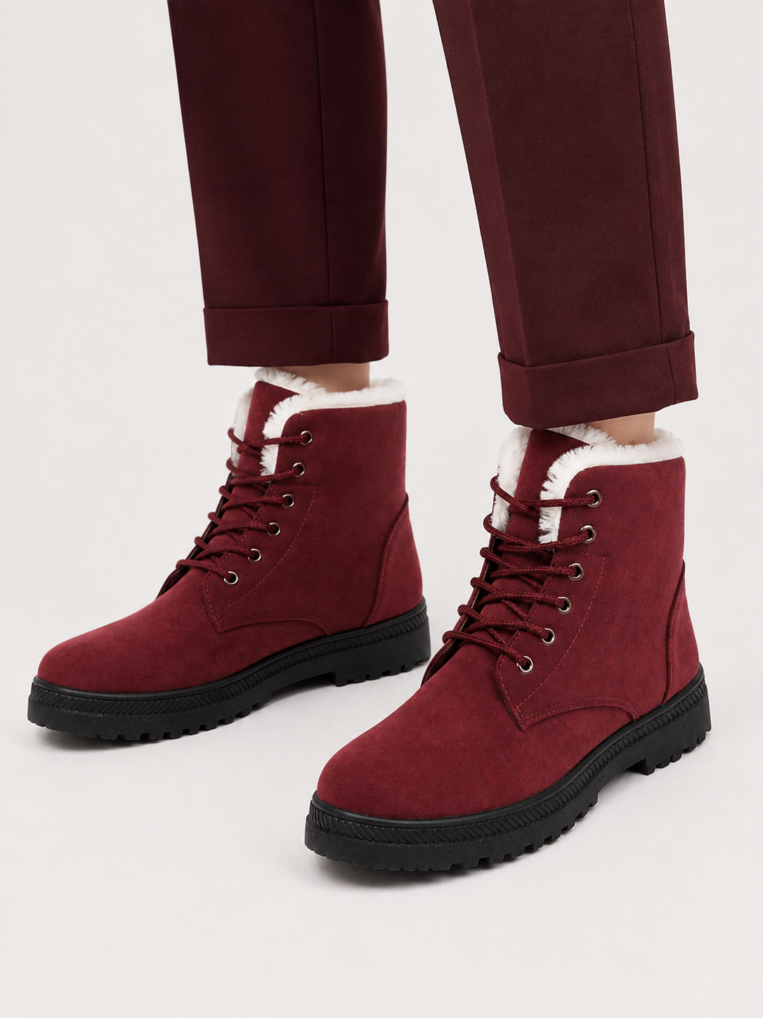 Women's Fur-Lined Lace-Up Winter Boots | Faux Suede Ankle Boots