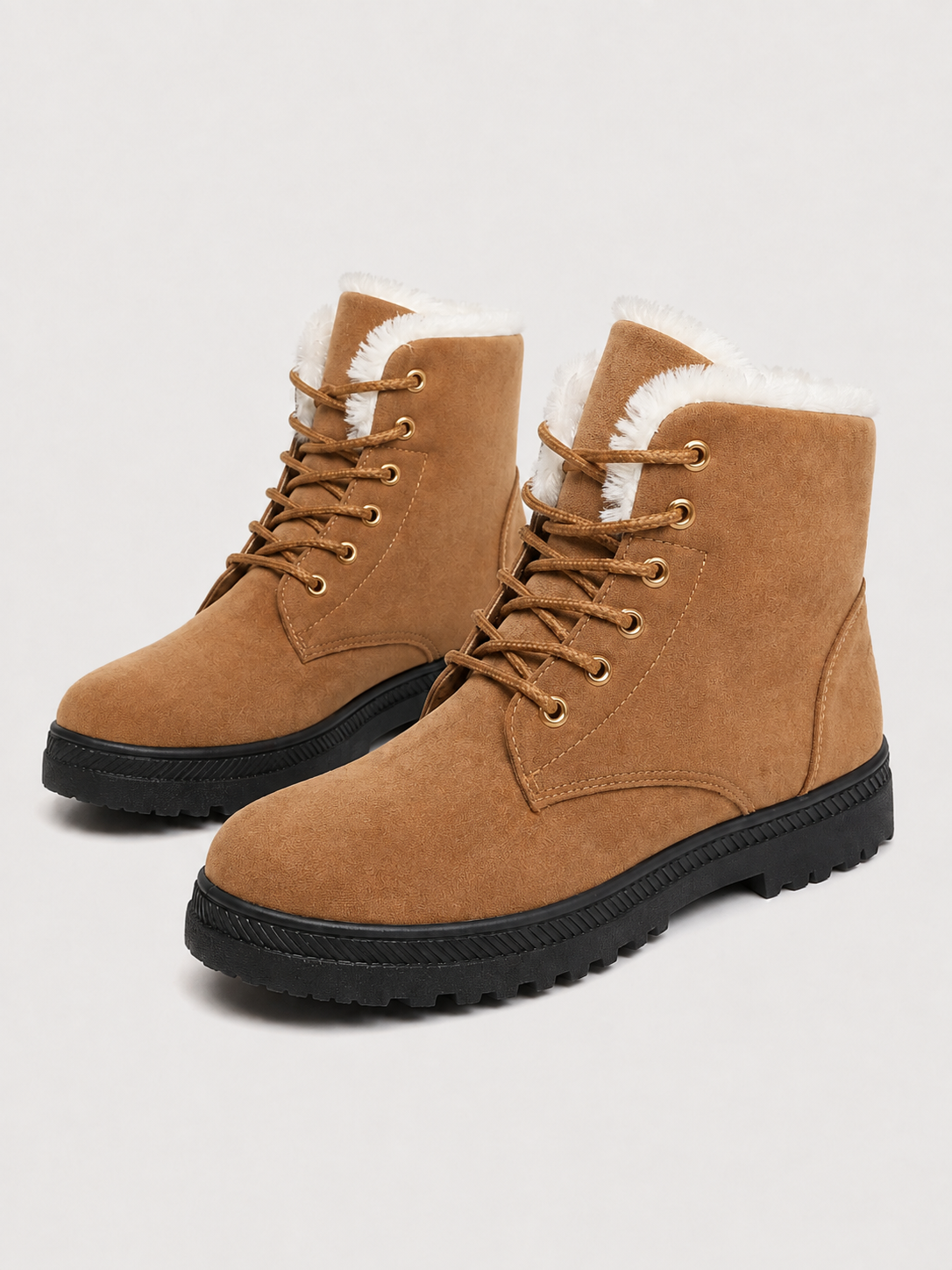 Women's Fur-Lined Lace-Up Winter Boots | Faux Suede Ankle Boots