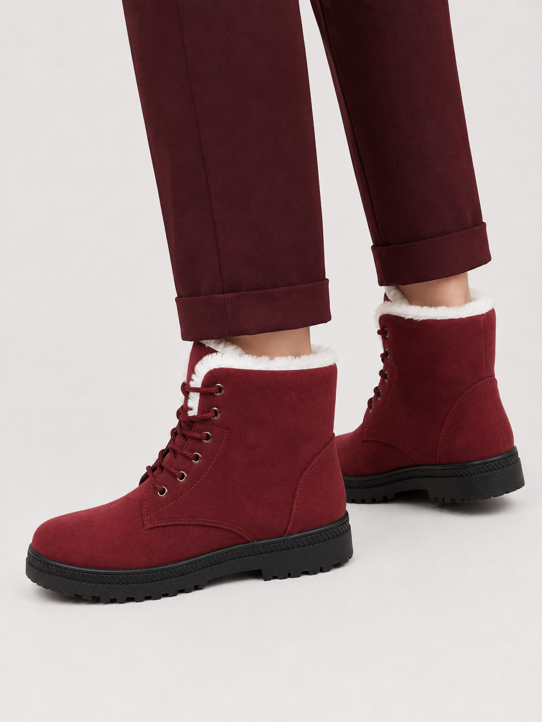 Women's Fur-Lined Lace-Up Winter Boots | Faux Suede Ankle Boots
