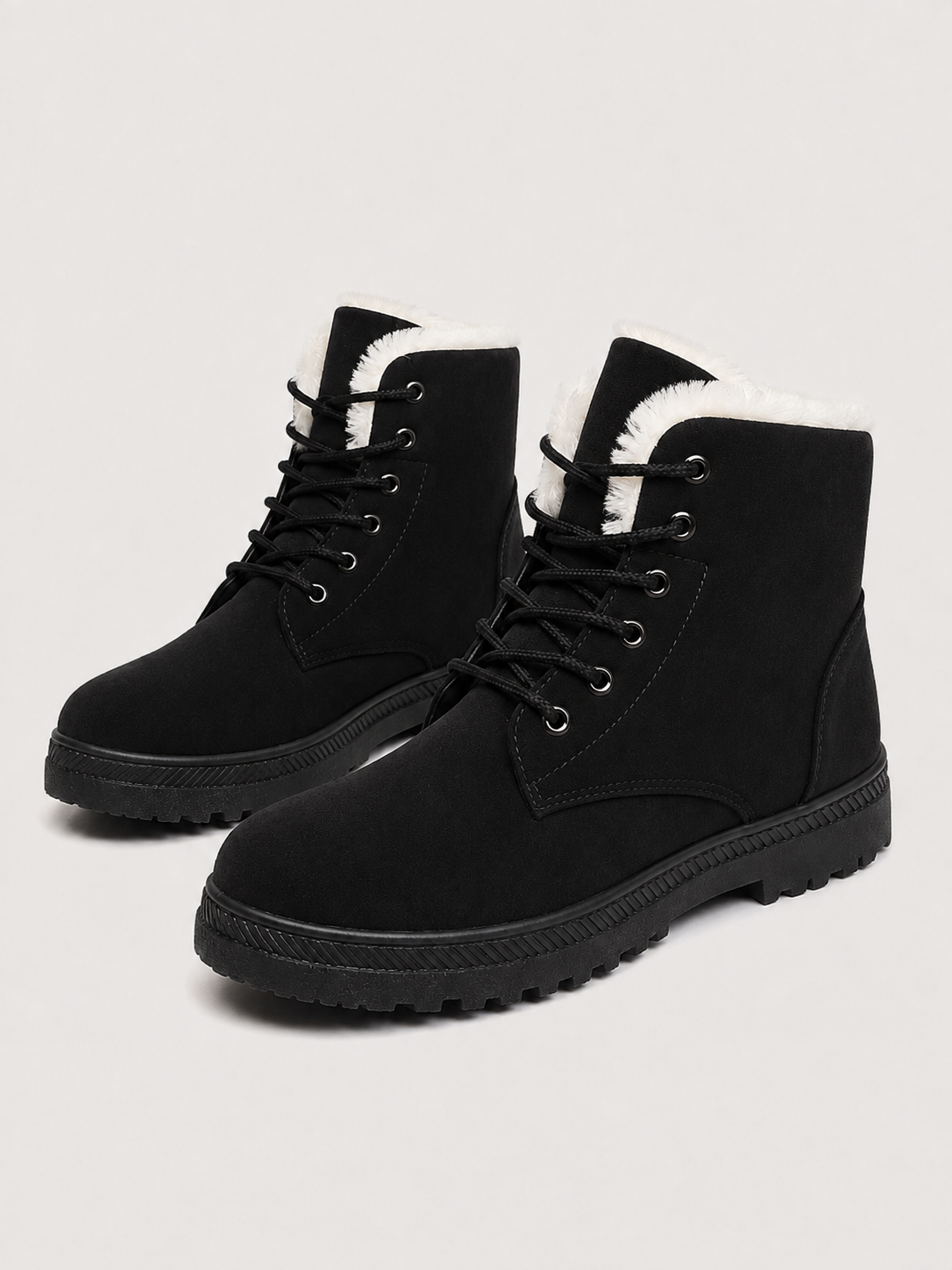 Women's Fur-Lined Lace-Up Winter Boots | Faux Suede Ankle Boots