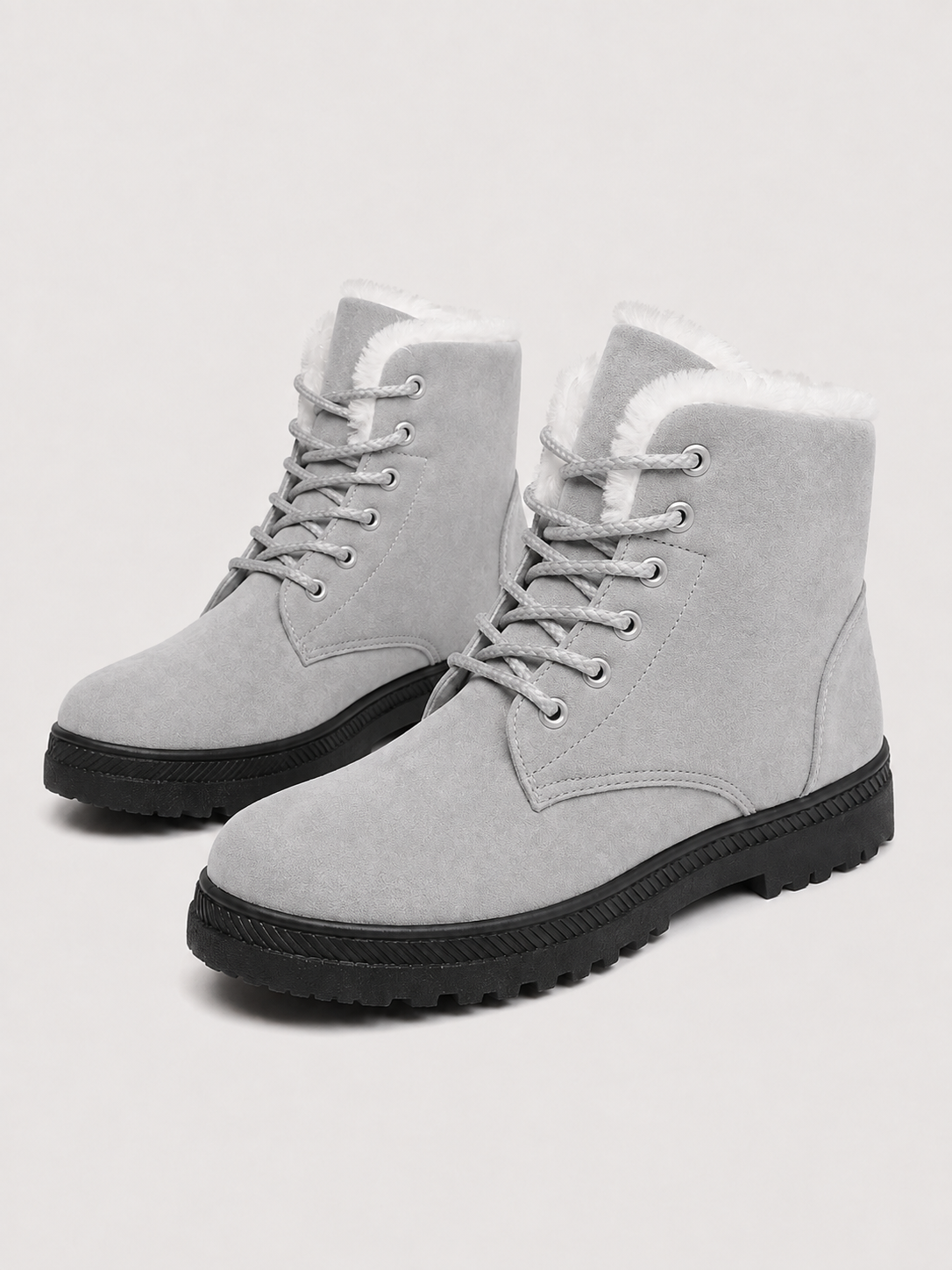 Women's Fur-Lined Lace-Up Winter Boots | Faux Suede Ankle Boots