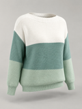 Women's Colour-Block Knit Jumper | Relaxed Boat-Neck Sweater