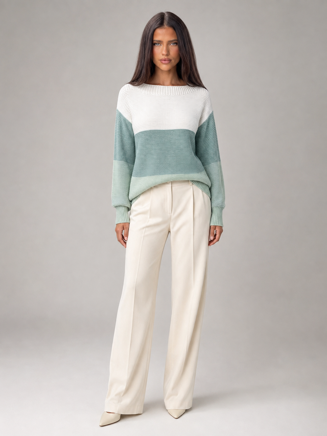Women's Colour-Block Knit Jumper | Relaxed Boat-Neck Sweater