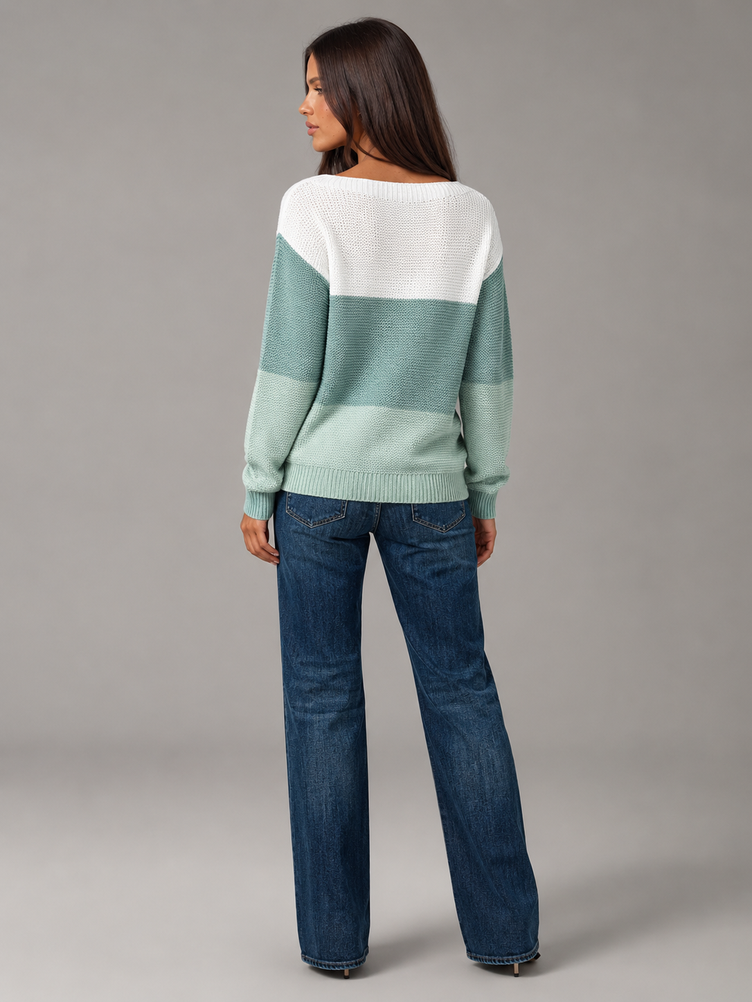 Women's Colour-Block Knit Jumper | Relaxed Boat-Neck Sweater