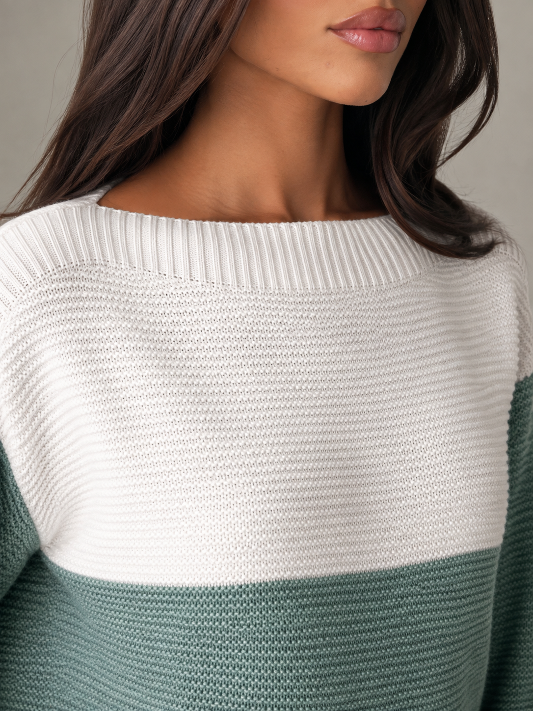 Women's Colour-Block Knit Jumper | Relaxed Boat-Neck Sweater