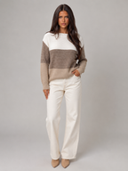 Women's Colour-Block Knit Jumper | Relaxed Boat-Neck Sweater