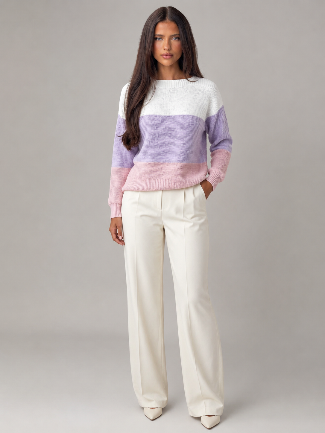 Women's Colour-Block Knit Jumper | Relaxed Boat-Neck Sweater