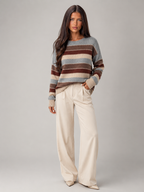 Women's Striped Knit Jumper | Relaxed Crew-Neck Pullover Sweater