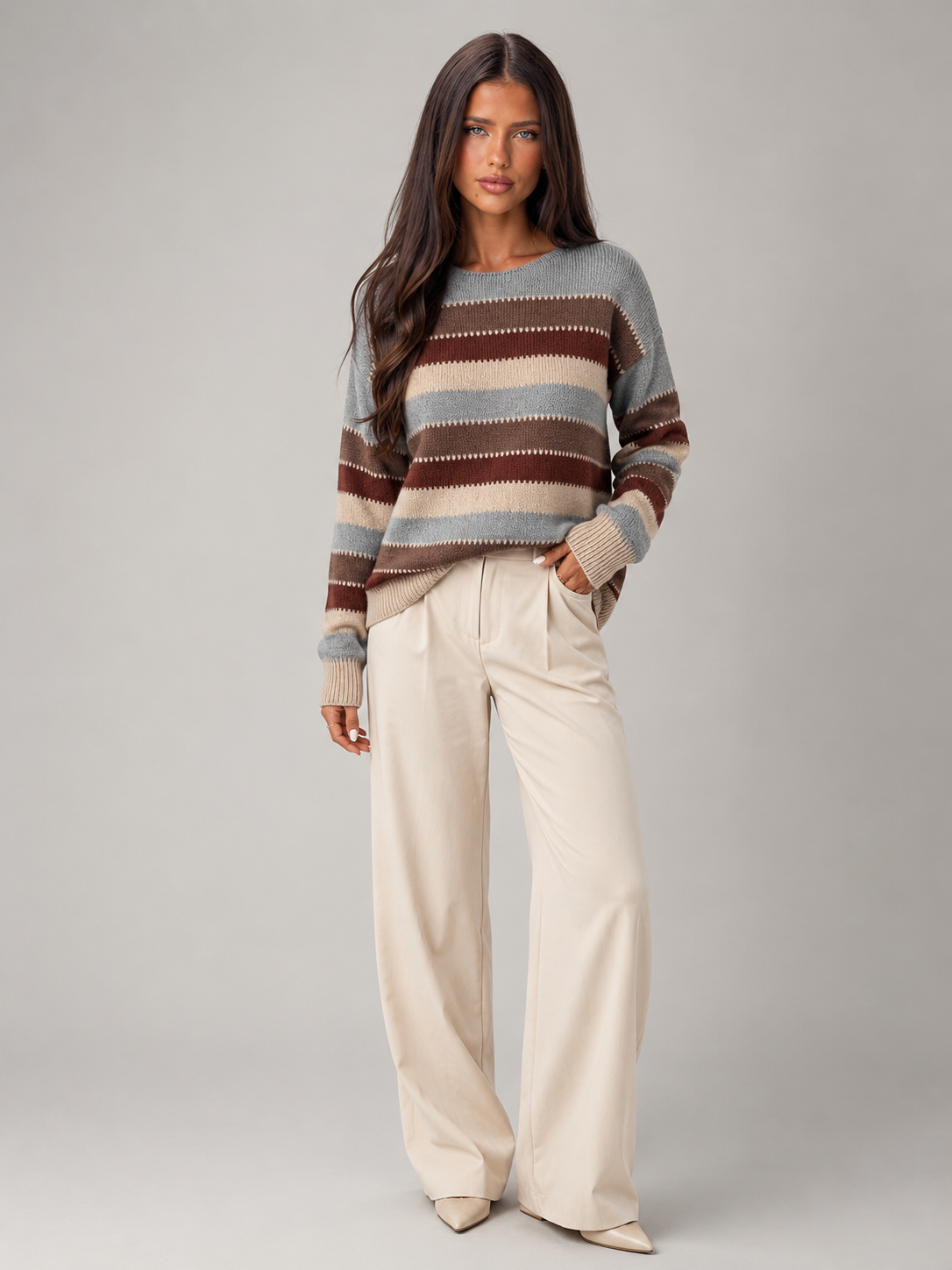Women's Striped Knit Jumper | Relaxed Crew-Neck Pullover Sweater