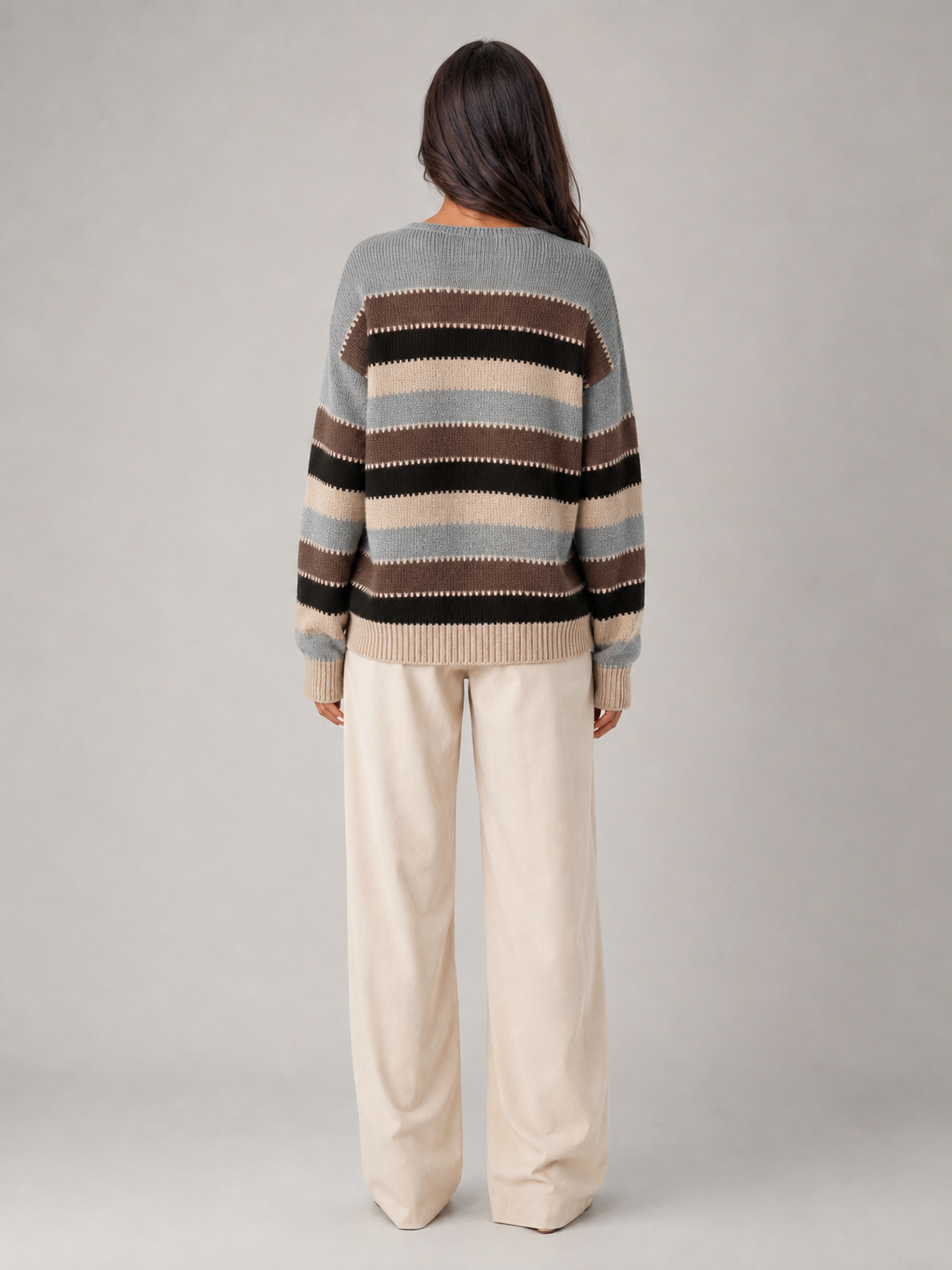 Women's Striped Knit Jumper | Relaxed Crew-Neck Pullover Sweater