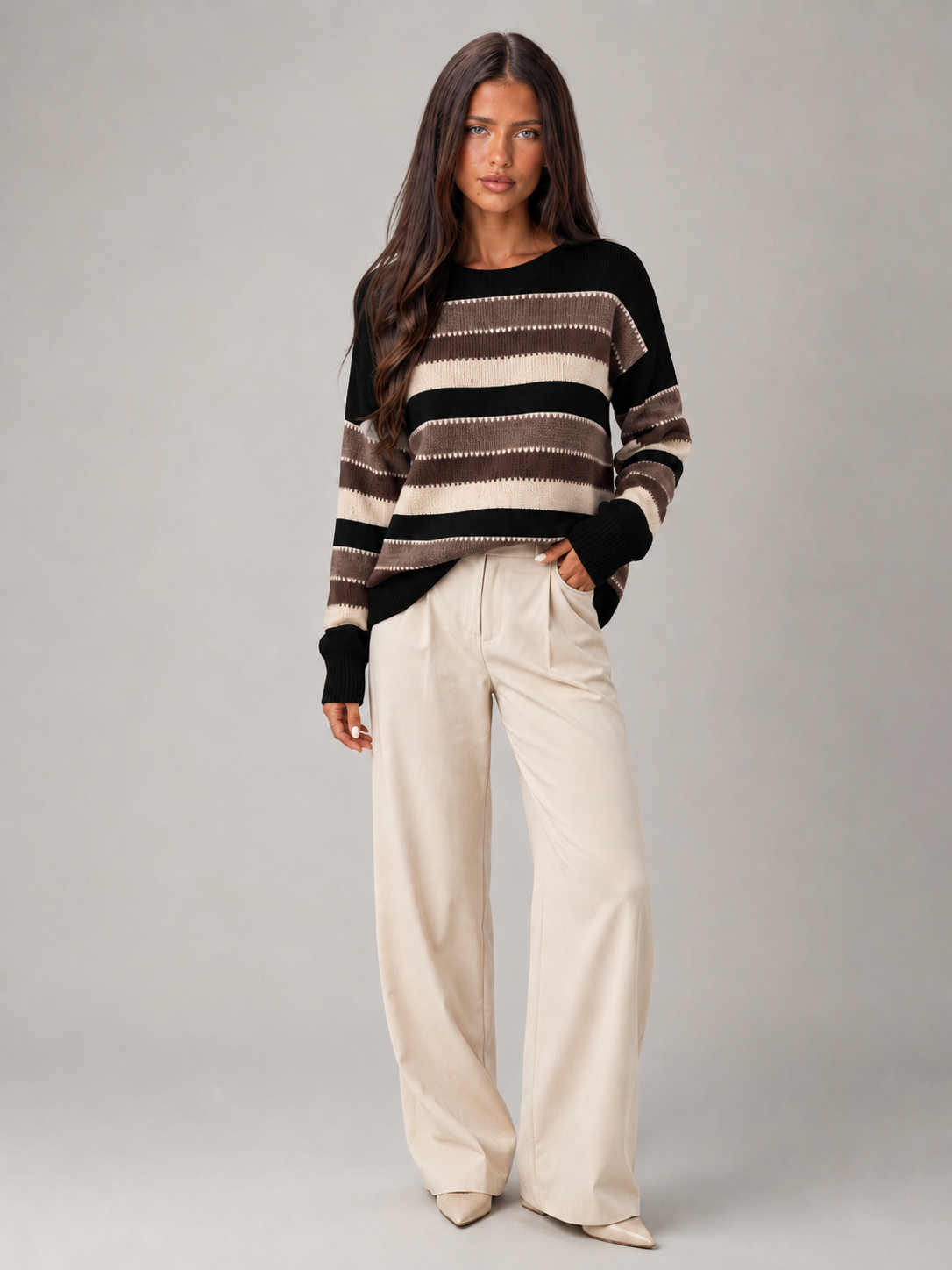 Women's Striped Knit Jumper | Relaxed Crew-Neck Pullover Sweater