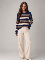 Women's Striped Knit Jumper | Relaxed Crew-Neck Pullover Sweater