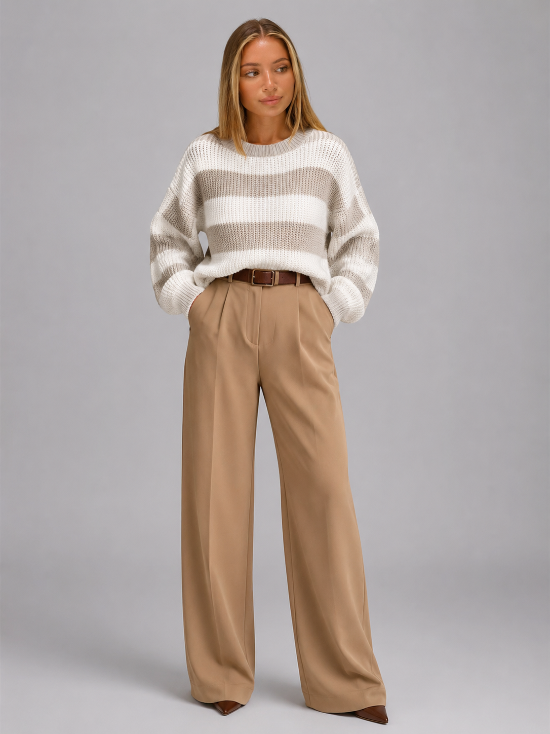 Women's Wide Stripe Knit Jumper | Oversized Crew-Neck Sweater