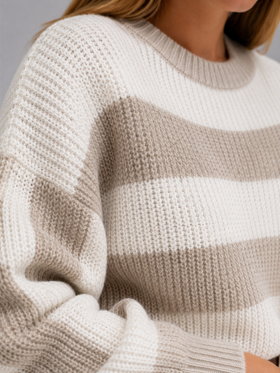 Women's Wide Stripe Knit Jumper | Oversized Crew-Neck Sweater