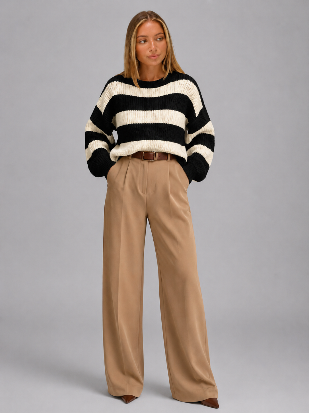 Women's Wide Stripe Knit Jumper | Oversized Crew-Neck Sweater