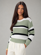 Women's Striped Chunky Knit Jumper | Relaxed Round-Neck Sweater