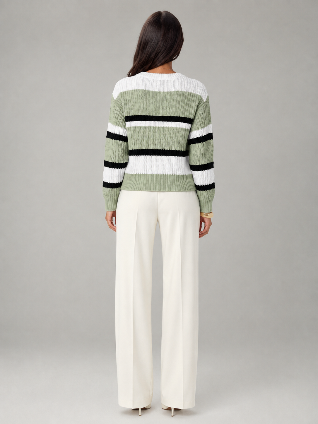 Women's Striped Chunky Knit Jumper | Relaxed Round-Neck Sweater